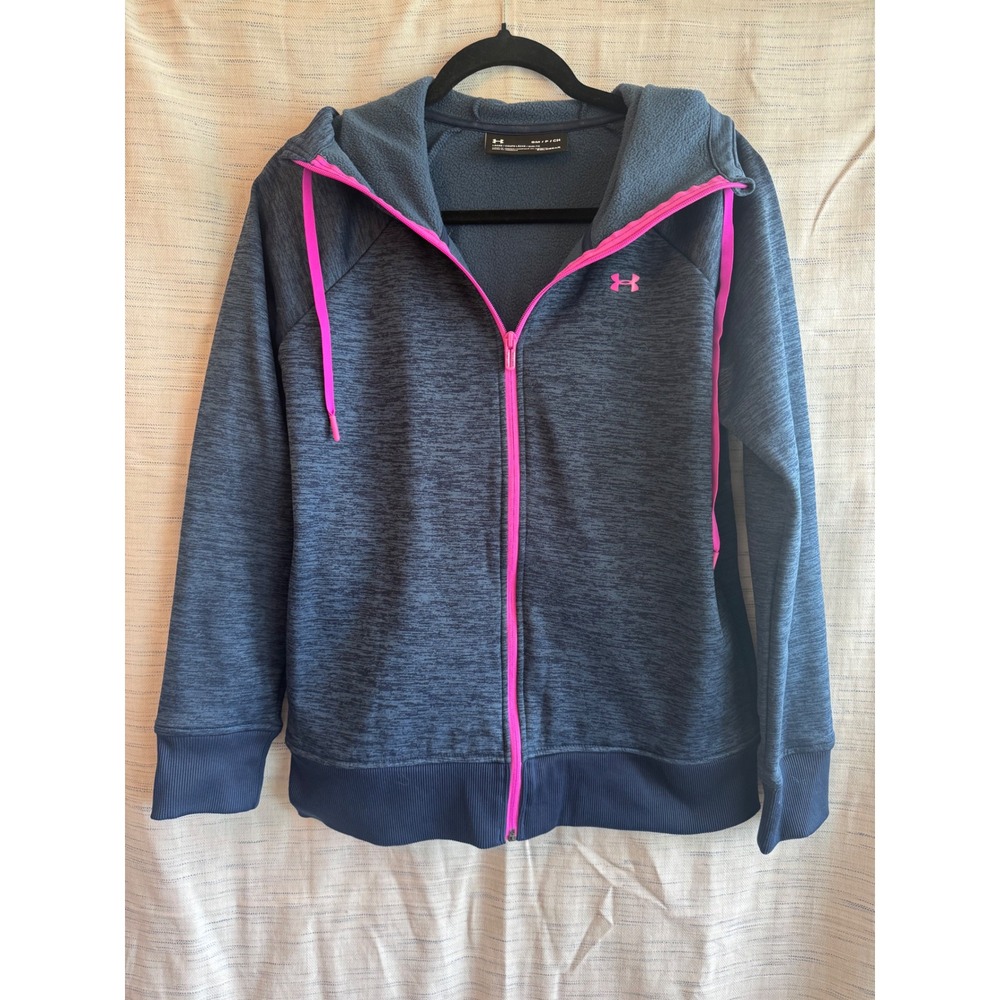 Under Armour Womens ColdGear Full Zip Hoodie Blue Pink Space Dye Small